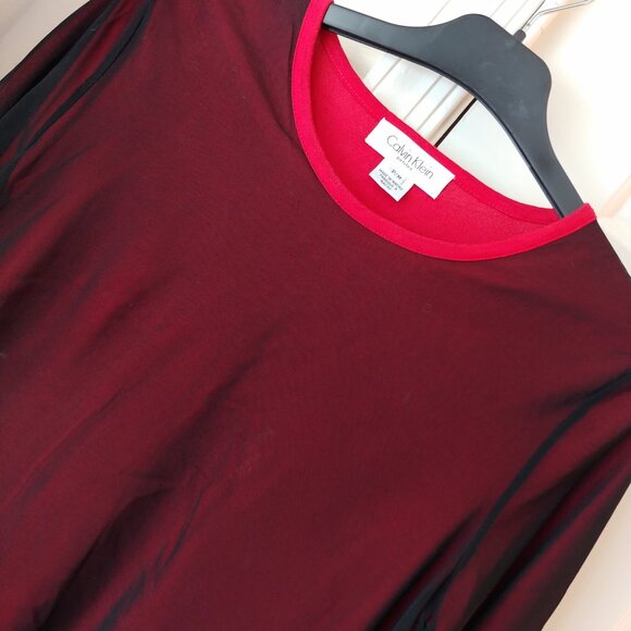 🔴 Calvin Klein Petites sz PM Double Layered Red Black Mesh Top Blouse Stretch - Picture 11 of 16